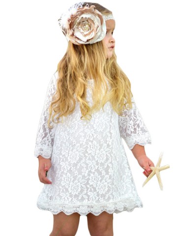 White Flower Girls Lace Mini Dress