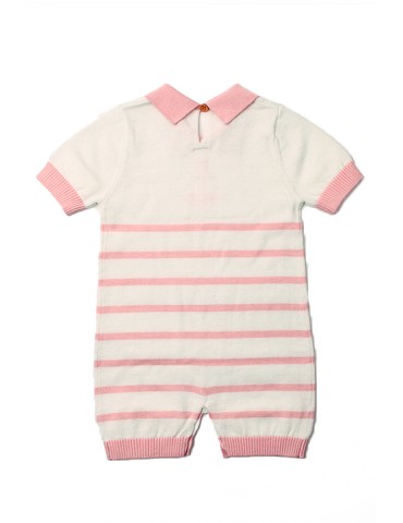 Pink Anchor Stripe Knit Baby Romper Suit